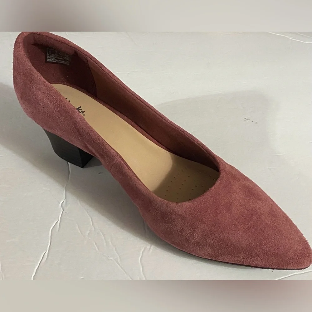 Clarks kitten heels, Suede Leather Teresa Step, Pumps, Dk Rose, Sz 11 Wide, NWT - Picture 4 of 11